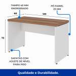 Mesa Escritório PÉ QUADRO 1,20×0,60m – S/ Gavetas – NOGAL SEVILHA / BRANCO – 34320 - Imagem 2