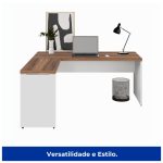 Mesa em L (Mesa 1,50m + Mesa Auxiliar) – S/ Gavetas – WORKSTART – NOGAL SEVILHA/BRANCO – 34323 - Imagem 3