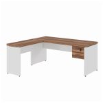 Mesa em L (Mesa 1,50m + Mesa Auxiliar) – C/ Gavetas – WORKSTART – NOGAL SEVILHA/BRANCO – 34324