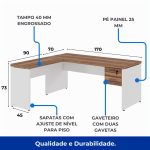 Mesa em L (Mesa 1,70m + Mesa Auxiliar) – C/ Gavetas – WORKSTART – NOGAL SEVILHA/BRANCO – 34326 - Imagem 4