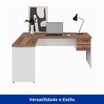 Mesa em L (Mesa 1,70m + Mesa Auxiliar) – C/ Gavetas – WORKSTART – NOGAL SEVILHA/BRANCO – 34326 - Imagem 3