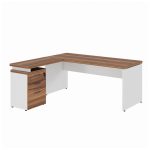 Mesa Escritório em “L” c/ Gavetão na Auxiliar 1,70×1,50m – WORK START – NOGAL SEVILHA/BRANCO – 34328
