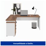 Mesa Escritório em “L” c/ Gavetão na Auxiliar 1,70×1,50m – WORK START – NOGAL SEVILHA/BRANCO – 34328 - Imagem 2