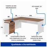 Mesa Escritório em “L” c/ Gavetão na Auxiliar 1,70×1,50m – WORK START – NOGAL SEVILHA/BRANCO – 34328 - Imagem 4