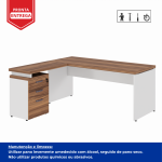 Mesa Escritório em “L” c/ Gavetão na Auxiliar 1,50×1,50m – WORK START – NOGAL SEVILHA/BRANCO – 34327 - Imagem 3