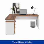 Mesa Escritório em “L” c/ Gavetão na Auxiliar 1,50×1,50m – WORK START – NOGAL SEVILHA/BRANCO – 34327 - Imagem 2