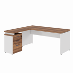 Mesa Escritório em “L” c/ Gavetão na Auxiliar 1,50×1,50m – WORK START – NOGAL SEVILHA/BRANCO – 34327