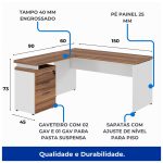 Mesa Escritório em “L” c/ Gavetão na Auxiliar 1,50×1,50m – WORK START – NOGAL SEVILHA/BRANCO – 34327 - Imagem 4