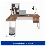 Mesa em L PÉ QUADRO (Mesa 1,50m + Mesa Auxiliar) – C/ Gavetas – WORKSTART – NOGAL SEVILHA/BRANCO – 34330 - Imagem 4