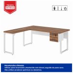 Mesa em L PÉ QUADRO (Mesa 1,50m + Mesa Auxiliar) – C/ Gavetas – WORKSTART – NOGAL SEVILHA/BRANCO – 34330 - Imagem 3