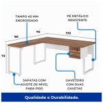 Mesa em L PÉ QUADRO (Mesa 1,70m + Mesa Auxiliar) – C/ Gavetas – WORKSTART – NOGAL SEVILHA/BRANCO – 34332 - Imagem 2