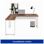Mesa em L PÉ QUADRO (Mesa 1,70m + Mesa Auxiliar) – S/ Gavetas – WORKSTART – NOGAL SEVILHA/BRANCO – 34331 - Imagem 3