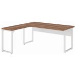 Mesa em L PÉ QUADRO (Mesa 1,70m + Mesa Auxiliar) – S/ Gavetas – WORKSTART – NOGAL SEVILHA/BRANCO – 34331