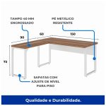 Mesa em L PÉ QUADRO (Mesa 1,50m + Mesa Auxiliar) – S/ Gavetas – WORKSTART – NOGAL SEVILHA/BRANCO – 34329 - Imagem 2