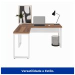 Mesa em L PÉ QUADRO (Mesa 1,50m + Mesa Auxiliar) – S/ Gavetas – WORKSTART – NOGAL SEVILHA/BRANCO – 34329 - Imagem 4