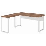 Mesa em L PÉ QUADRO (Mesa 1,50m + Mesa Auxiliar) – S/ Gavetas – WORKSTART – NOGAL SEVILHA/BRANCO – 34329