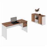 Kit Mesa Escritório 1,20×0,60m c/ Gavetas + Armário Baixo Credenza – WORKSTART – NOGAL SEVILHA/BRANCO – 34333 - Imagem 2