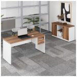 Kit Mesa Escritório 1,70×0,60m c/ Gavetas + Armário Baixo Credenza – WORKSTART – NOGAL SEVILHA/BRANCO – 34335 - Imagem 3