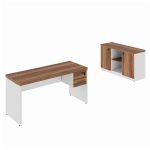 Kit Mesa Escritório 1,50×0,60m c/ Gavetas + Armário Baixo Credenza – WORKSTART – NOGAL SEVILHA/BRANCO – 34334 - Imagem 2