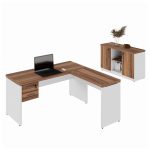 Kit Mesa Escritório em “L” 1,50×0,60m c/ Gavetas + Armário Baixo Credenza – WORKSTART – NOGAL SEVILHA/BRANCO – 34337 - Imagem 2