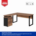 Mesa Escritório em “L” c/ Gaveteiro 1,50×1,50m NOGAL SEVILHA/PRETO – 24480 - Imagem 2