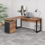 Mesa Escritório em “L” c/ Gaveteiro 1,70×1,60m NOGAL SEVILHA/PRETO – 24481 - Imagem 5