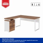 Mesa Escritório em “L” c/ Gaveteiro 1,50×1,50m NOGAL SEVILHA/BRANCO – 34339 - Imagem 3