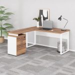 Mesa Escritório em “L” c/ Gaveteiro 1,50×1,50m NOGAL SEVILHA/BRANCO – 34339 - Imagem 6