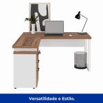 Mesa Escritório em “L” c/ Gaveteiro 1,50×1,50m NOGAL SEVILHA/BRANCO – 34339 - Imagem 4