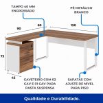 Mesa Escritório em “L” c/ Gaveteiro 1,50×1,50m NOGAL SEVILHA/BRANCO – 34339 - Imagem 2