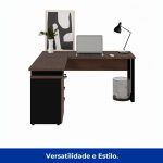 Mesa Escritório em “L” c/ Gaveteiro 1,50×1,50m MARSALA/PRETO – 34440 - Imagem 5