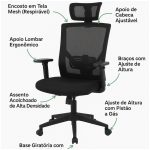 Poltrona Presidente Tela ORION Syncron Giratória – Cor Preto – 32944 - Imagem 10