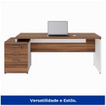 Mesa PEDESTAL RETA (03 Gav.) – 1,92X0,70m – WORKSTART – NOGAL SEVILHA/BRANCO- 34405 - Imagem 3
