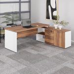 Mesa Diretorzinha c/ Aparador – Pé de MADEIRA – 1,90×1,50m – WORKSTART – NOGAL SEVILHA / BRANCO – 34426 - Imagem 10