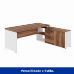 Mesa Diretorzinha c/ Aparador – Pé de MADEIRA – 1,90×1,50m – WORKSTART – NOGAL SEVILHA / BRANCO – 34426 - Imagem 3