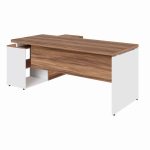 Mesa Diretorzinha c/ Aparador – Pé de MADEIRA – 1,90×1,50m – WORKSTART – NOGAL SEVILHA / BRANCO – 34426