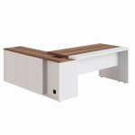 Mesa Escritório PRESIDENTE c/ Armário Pedestal – 1,82×1,80m – NOGAL SEVILHA/BRANCO – 34602