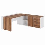 Mesa Escritório PRESIDENTE c/ Armário Pedestal – 1,82×1,80m – NOGAL SEVILHA/BRANCO – 34602 - Imagem 2