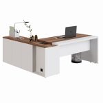 Mesa Escritório PRESIDENTE c/ Armário Pedestal – 1,82×1,80m – NOGAL SEVILHA/BRANCO – 34602 - Imagem 3