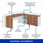 Mesa Escritório PRESIDENTE c/ Armário Pedestal – 1,82×1,80m – NOGAL SEVILHA/BRANCO – 34602 - Imagem 4