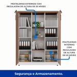 Armário Alto Credenza com Nicho – 1,61×1,20×0,45m – NOGAL SEVILHA/BRANCO- 34415 - Imagem 3