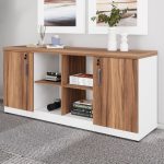 Armário Baixo GOLD Credenza ESPECIAL – 1,60×0,73×0,45m – NOGALSEVILHA / BRANCO – 34502 - Imagem 2