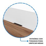 Estação de Trabalho Dupla 1,20×1,35m sem Gavetas c/ ponto de tomada PÉ QUADRO – Cor Nogal Sevilha/Branco – 34424 - Imagem 5