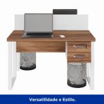 Estação de Trabalho Dupla 1,20×1,35m c/ 02 Gavetas c/ ponto de tomada PÉ QUADRO – Cor Nogal Sevilha/Branco – 34423 - Imagem 9