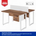 Estação de Trabalho Dupla 1,20×1,35m c/ 02 Gavetas c/ ponto de tomada PÉ QUADRO – Cor Nogal Sevilha/Branco – 34423 - Imagem 7