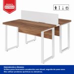 Estação de Trabalho Dupla 1,20×1,35m sem Gavetas c/ ponto de tomada PÉ QUADRO – Cor Nogal Sevilha/Branco – 34424 - Imagem 6