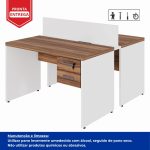 Estação de Trabalho Dupla 1,20×1,35m 02 Lugares c/ Gavetas c/ ponto de tomada PÉ PAINEL – Nogal Sevilha/Branco – 34427 - Imagem 4