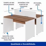 Estação de Trabalho Dupla 1,20×1,35m 02 Lugares sem Gavetas c/ ponto de tomada PÉ PAINEL – Nogal Sevilha/Branco – 34428 - Imagem 8