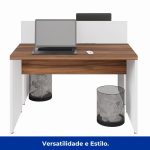 Estação de Trabalho Dupla 1,20×1,35m 02 Lugares sem Gavetas c/ ponto de tomada PÉ PAINEL – Nogal Sevilha/Branco – 34428 - Imagem 6