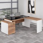 Mesa para Escritório em “L” com VIDRO FUMÊ – 1,92X1,60M NOGAL SEVILHA/BRANCO – 34432 - Imagem 11